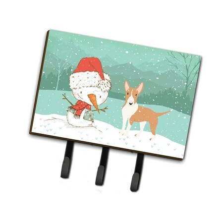 Carolines Treasures Fawn Bull Terrier Snowman Christmas Leash or Key Holder CK2056TH68